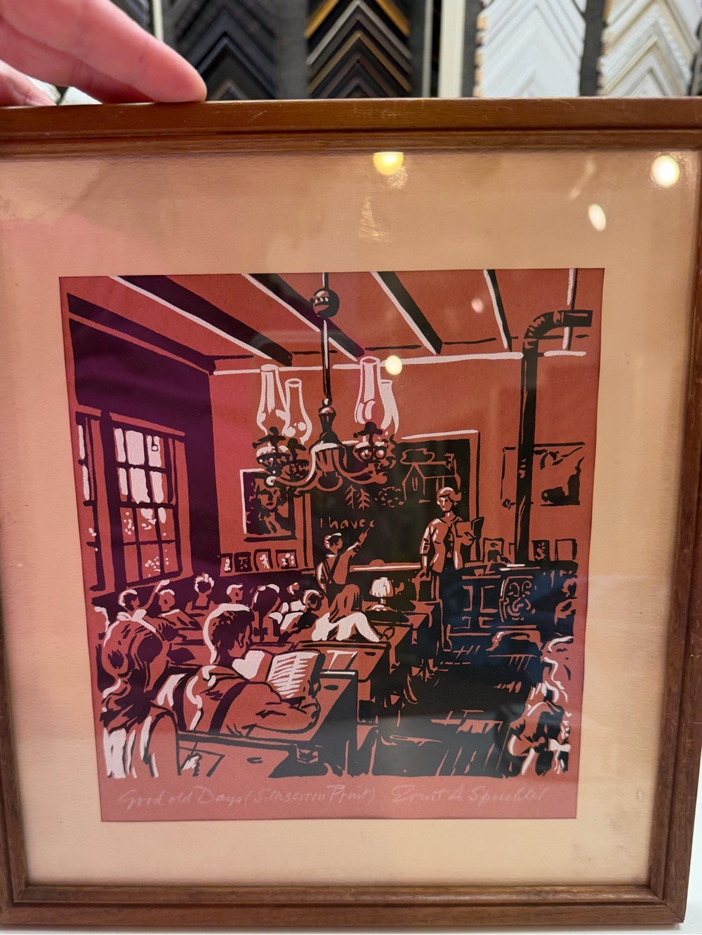 Vintage Classroom Art Print in Warm Pink and Brown Tones